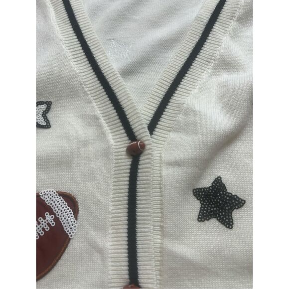 QUEEN OF SPARKLES Football Star Cardigan - Cream and Brown - Picture 3 of 5